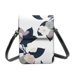 Shoulder Bags 2024 Women Messenger Straps Bag Dark Blue Ficus Elastica Card Holders Cell Phone Pocket Handbag Ladies Purse