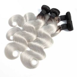 Malaysian Unprocessed Human Hair 1b/grey Ombre Hair Body Wave Cheap Virgin Hair Extensions 1B Grey 3 Bundles 95-105g/piece Wabnf