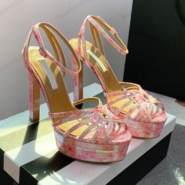 Narrow Band cage type Platform sandals chunky block Peep-Toe high heels ankle strap strap heeled sandal Pumps14cm women luxury designer shoes With box35-42