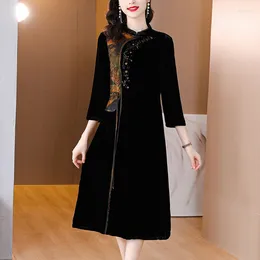 Casual Dresses Large Size Silk Gold Velvet Dress Autumn And Winter 2024 Vintage Korean Women Clothes Loose Jacquard Long Sleeve Robe