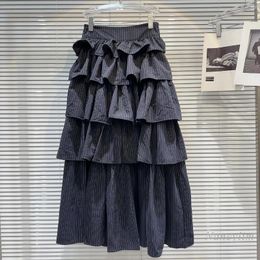Skirts 2024 Summer Vertical Stripes Figure Flounced Swing Skirt For Woman Girl Long Cake