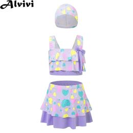 Two-Pieces Womens Swimwear 3-piece printed swimsuit for children and girls sleeveless crop top with ski cap Tankini bikini swimsuit pool beach surfing swimsuit WX5.22