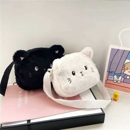 Handbags Cartoon Cat Baby Cross Bag Cute Soft Plush Childrens Shoulder Bag Winter Fashion Boys and Childrens Fur Handbag Coin Wallet Y240523