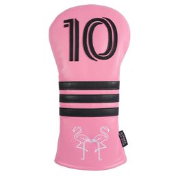 Soft PU Leather Pink #10 Applique Flamingo Embroidered Golf Club Headcover 460CC Driver Cover 240523