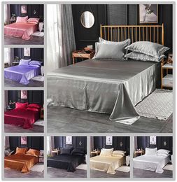 Whole Luxury 100 Satin Silk White 1PCS Flat Sheet Silky Queen King Bed Sheets For Women Men Y2004177691225