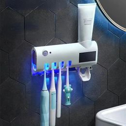 Holder Automatic Toothbrush Toothpaste Dispenser Set Dustproof Sticky Suction Wall Mounted Toothpaste Squeezer for Bathroom 240523