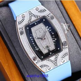Designer RM Wrist Watch RM007 New High-quality Female Automatic Mechanical Tourbillon Movement Chronograph Watch Fashion Light Blue Diamond Large Dial