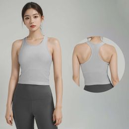 Lu Sport Bra Vest Custom women's 2-in-1 ribbed sleeveless sports built-in base yoga bra with removable padded tank top Tank Tops