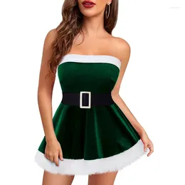 Casual Dresses Xingqing Christmas Party Dress Women Off Shoulder Strapless Sleeveless Bandeau Santa With Belt Cosplay Costume Clubwear