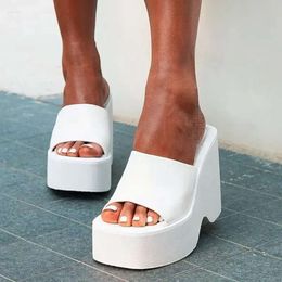 Black Sandals Summer 43 Big Size White Chunky Heeled Mules High Heels Leisure Trendy Platform Wedges Shoes for Women 2 49f