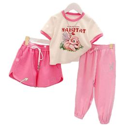 Summer Girls Clothing Sets Fashion Children Cute T-shirt Pants Suit Teenage Girl Tops Trousers Clothes Set Tracksuit Outfit L2405