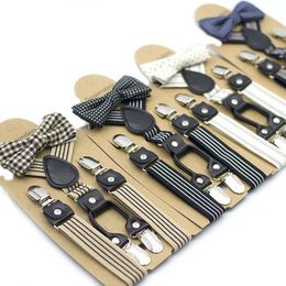 Fashion Children Striped suspender boys girls stripe elastic suspender+polka dot bow tie 2pcs sets kids Y-shape adjustable belts B446