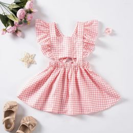 Girl Dresses Girls Summer Sweet Plaid Princess Dress Fashion Cutout Design Flying Sleeve Toddler Clothing 0-5Y