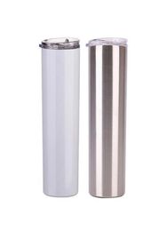 20OZ white blank sublimation skinny tumbler powder coated vacuum insulated straight mug DIY tall skinny cups with lid7636336