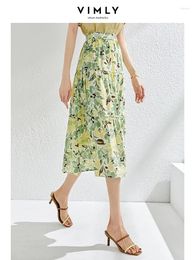 Skirts Vimly Prairie Casual Floral Women's Skirt 2024 Summer Female Chic And Elegant Loose High Waist A Line Swing Midi Print