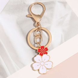 Cute Keychain Sakura Flower Ring Enamel Key Chains For Women Girls Handbag Accessorie Car Hanging DIY Handmade Jewellery Gift