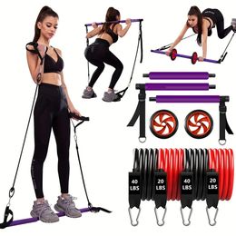 Fitness Pilates Bar Kit Resistance Bands with Ab Roller for Abs Workout Core Strength Training Equipment Portable Home Gym 240523