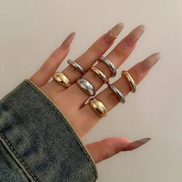 Cluster Rings Lacteo Gold Colour Silver Geometric Chunky For Women Opening Metal Ring Set Fashion Statement Jewellery Party Wedding