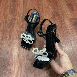 Shoes Sandals Pearl s Bow Open Toe Square Buckle Comfortable High Heels Women Party Dress Wedding Shoe Heel D 1e6 re