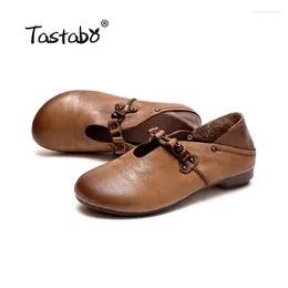 Casual Shoes Tastabo Genuine Leather Women's Cow Suede Round Head Design Flat Soft Sole Driving