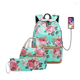 School Bags Flower Canvas Backpack Floral For Girls Student Food Kids Pen Pencil Set Christmas Year Gifts