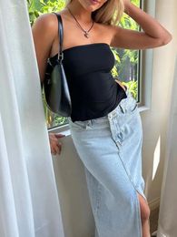 Women's Tanks Women Tube Tops Solid Colour Slit Strapless Tank Summer Backless Bandeau Shirts