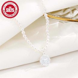 Chains S925 Sterling Silver 3mm Pearl Heart Pendant Necklace Light Luxury Fashion Women's Banquet Party High End Jewellery Gift