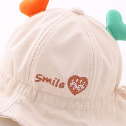 Cute Love Heart Baby Bucket Hat Solid Color Cartoon Fisherman Cap for Infant Girls Spring Summer Wide Brim Ruffled Sun Hats