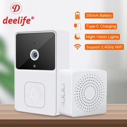 Deelife WiFi Video Doorbell with Camera Outdoor Wireless Smart House Door Bell 240516