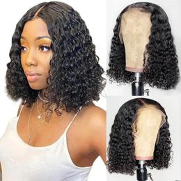 Deep Wave 180% Density Pre-Plucked Side Part Short Bob 13 4 Lace Frontal Brazilian Virgin Human Hair Wigs For Black Woman