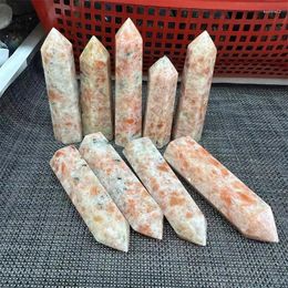 Decorative Figurines Sunstone Wand Point Natural Stone Polished Quartz Crystal Healing Reiki Home Decoration