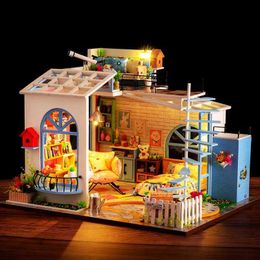Doll House Accessories Doll House Wooden Furniture Diy House Miniature Puzzle Assemble 3D Miniaturas Dollhouse Kits Toys For Children Christmas Gifts Q240522