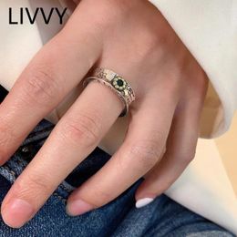Cluster Rings LIVVY Silver Color Vintage Punk Flower Graffiti Open Adjustable For Women Girl Fashion Trendy Jewelry Gift Party