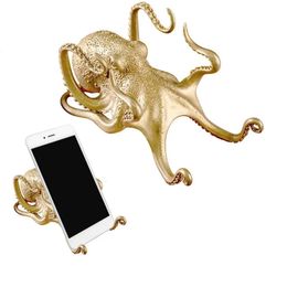 Metal Octopus Cuttlefish Figurines Statue Desk Stand for Phone Bracket Pen Spectacles Holder Car Ornaments Home Decor Decoration 240517