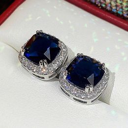 Stud Earrings Huitan Bling Blue Cubic Zirconia Earring Ear Piercing Female Accessories Party Anniversary Birthday Gift For Women Jewellery