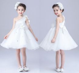 White Flower Girls' Dresses Kids Girls Flower Bow Formal Party Ball Gown Prom Princess Bridesmaid Wedding Children Tutu Dress