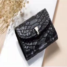 Card Holder Genuine Leather Bag Spot Women's Portable Bag Cowhide Serpentine Buckle Expanding Card Holder Airtag Wallet Coin Purse 326g