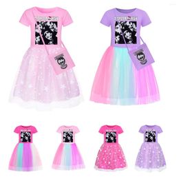 Girl Dresses Baby Girls Cartoon Casual Monster High Costume Kids Short Sleeve Vestidos & Bag 2pcs Suit Children Princess