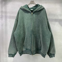 Men's Hoodies Sweatshirts Wax dyed wool zippered hoodie Q240522