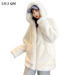 Women039s Fur Faux Winter Fluffy Warm Soft White Oversized Jacket Women Long Sleeve Black Zip Up Coat Sweatshirt Korean Hoodi5132590