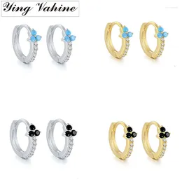 Stud Earrings Ying Vahine 925 Sterling Silver Black And Blue Zircons Small Flowers For Women