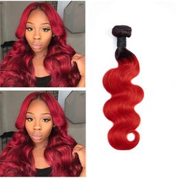 Indian Virgin Hair 1b/red Ombre Human Hair Extensions 10-26inch One Bundle Remy Double Wefts Body Wave 1 Piece Pnjhm