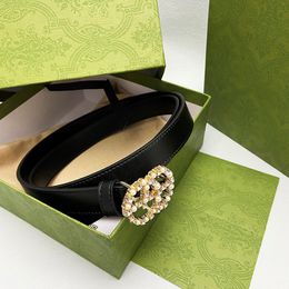 Luxury Cowskin Belts Designer Pearl Waistband Womens Genuine Leather Belt Fashion Gold Diamond Smooth Buckle G Waistbands Width 2 4cm H 312p