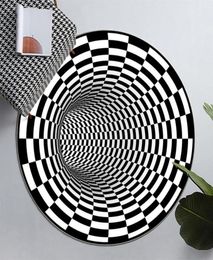 Carpets 100cm Rug For Living Room Round Black And White 3D Trap Pattern Carpet Floor Mat Area Badroom Home DecorationCarpets1080689