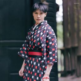 Ethnic Clothing Kimono Men's Japanese Traditional Formal And Wind Samurai Gentleman Red Black Plaid Four Seasons