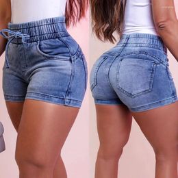 Women's Shorts Women Summer Denim Ladies Elastic Waist Bandage Jeans Skinny Short Pants Feminina