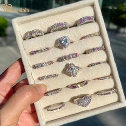 Couple Rings Wong Rain 925 Pure Silver Colourful Laboratory Sapphire High Carbon Diamond Gem Womens Ring Jewellery Wedding Ring Wholesale S2452301
