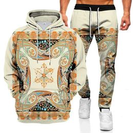 Men's Tracksuits Mens Tracksuits Fashion Hoodie Suit 3D Geometric Graphic Printed Casual Loose Long Slve Pants Sets Luxury Men Strt Clothing T240523