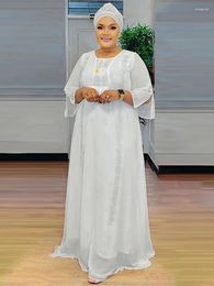 Casual Dresses Two Piece Set Chiffon For Women Dubai Muslim White Kaftan Abaya African Dashiki Clothing Loose Boubou Party Evening Gown