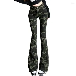 Women's Jeans Army Green Camouflage Woman 2024 Vintage Cowboy Denim Pants High Waiste Stretch Flare Women Korean Bell Bottom